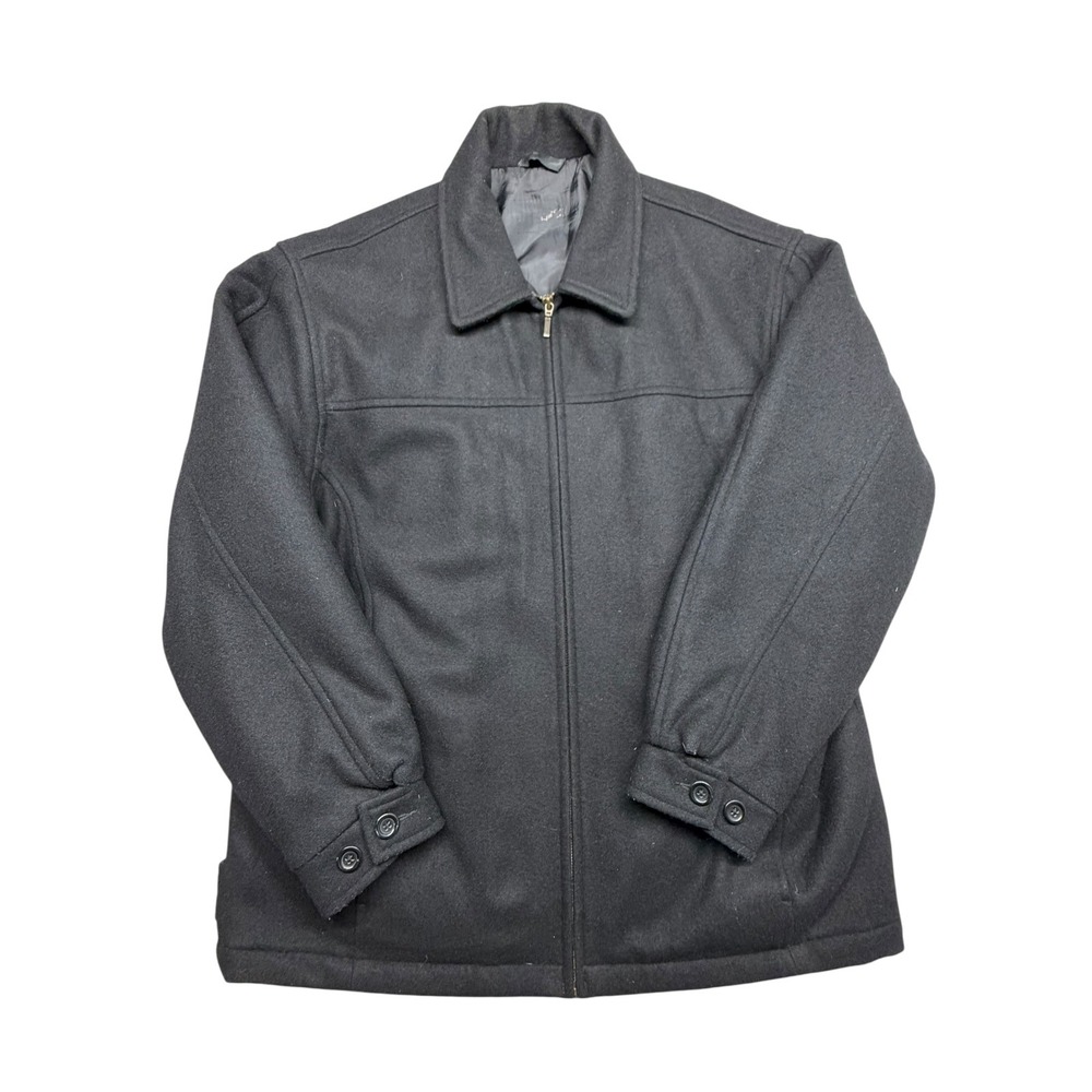 Mens Black Wool Blend Full Zip‎ Bomber Jacket Insulated Winter Coat XL